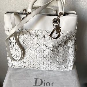 Dior White Leather Woven Tote